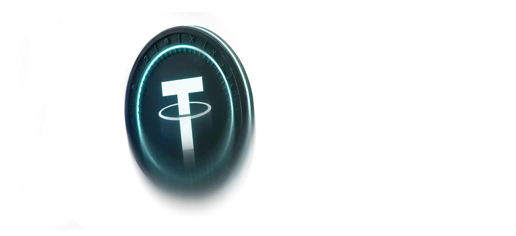 Glowing teal Tether coin representing USDT withdrawals